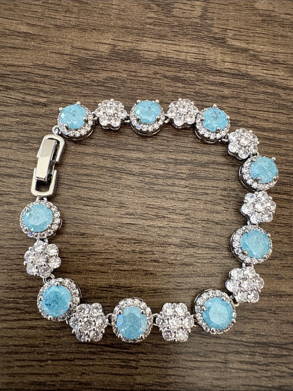 Elegant Blue Crystal and Silver Tennis Bracelet - Women Jewelry